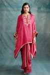 Buy_Krishna Mehta_Pink Modal Gota Patti Split V-neck Floral Embroidered Kaftan _at_Aza_Fashions