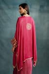Shop_Krishna Mehta_Pink Modal Gota Patti Split V-neck Floral Embroidered Kaftan _at_Aza_Fashions