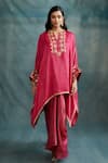 Buy_Krishna Mehta_Pink Modal Gota Patti Split V-neck Floral Embroidered Kaftan _Online_at_Aza_Fashions