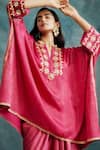 Shop_Krishna Mehta_Pink Modal Gota Patti Split V-neck Floral Embroidered Kaftan _Online_at_Aza_Fashions