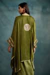 Shop_Krishna Mehta_Green Modal Gota Patti Split V-neck Floral Embroidered Kaftan And Draped Skirt Set _at_Aza_Fashions