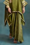 Krishna Mehta_Green Modal Gota Patti Split V-neck Floral Embroidered Kaftan And Draped Skirt Set _Online_at_Aza_Fashions