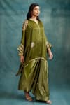 Shop_Krishna Mehta_Green Modal Gota Patti Split V-neck Floral Embroidered Kaftan And Draped Skirt Set _Online_at_Aza_Fashions