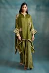 Krishna Mehta_Green Modal Gota Patti Split V-neck Floral Embroidered Kaftan And Draped Skirt Set _at_Aza_Fashions