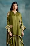 Buy_Krishna Mehta_Green Modal Gota Patti Split V-neck Floral Embroidered Kaftan And Draped Skirt Set 