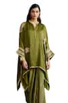 Shop_Krishna Mehta_Green Modal Gota Patti Split V-neck Floral Embroidered Kaftan And Draped Skirt Set 