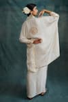 Shop_Krishna Mehta_Off White Modal Gota Patti Split V-neck Embroidered Kaftan _at_Aza_Fashions