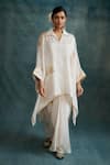 Krishna Mehta_Off White Modal Gota Patti Split V-neck Embroidered Kaftan _Online_at_Aza_Fashions