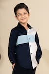 Buy_LITTLE BOYS CLOSET_Blue Cotton Satin Checkered Colorblock Shirt _Online_at_Aza_Fashions