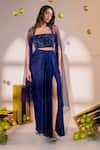 Buy_Amrood_Blue Satin Embroidery Beads Square Neck Florin Cape And Draped Skirt Set _at_Aza_Fashions