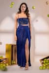 Amrood_Blue Satin Embroidery Beads Square Neck Florin Cape And Draped Skirt Set _Online_at_Aza_Fashions