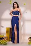 Shop_Amrood_Blue Satin Embroidery Beads Square Neck Florin Cape And Draped Skirt Set _Online_at_Aza_Fashions