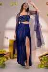 Buy_Amrood_Blue Satin Embroidery Beads Square Neck Florin Cape And Draped Skirt Set 