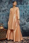 Shop_Musal_Pink Banarasi Silk Embroidery Gota V-neck Pehli Rasam Kurta And Palazzo Set 