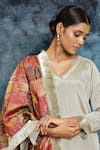 Musal_Multi Color Banarasi Silk Embroidery Gota V-neck Baraat Banno Kurta And Pant Set _at_Aza_Fashions