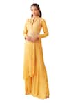 Shop_Sanjev Marwaaha_Yellow Georgette Embroidery Bead Mandarin Pre-draped Pant Saree With Blouse _Online_at_Aza_Fashions