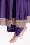 Bihart_Purple Angarkha Anarkali Chanderi Embroidery Sujani V Neck Tarangani Set _Online_at_Aza_Fashions