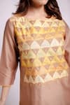 Shop_Bihart_Brown Kurta Chanderi Applique Prism Round Neck Anantha Trouser Set _at_Aza_Fashions