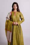 Shop_Bihart_Green Wild Silk Embroidery Patti Round Neck Raangsaaz Anarkali Set _at_Aza_Fashions