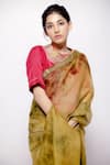 Bihart_Green Saree Kota Doria Silk Tie Dye Closed Round Raangsaaz With Crop Top _Online_at_Aza_Fashions