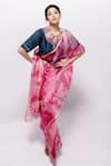 Buy_Bihart_Pink Saree Kota Doria Silk Tie Dye Raangsaaz With Sujani Work Crop Top _at_Aza_Fashions