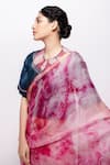 Bihart_Pink Saree Kota Doria Silk Tie Dye Raangsaaz With Sujani Work Crop Top _Online_at_Aza_Fashions