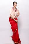 Buy_Bihart_Red Saree Kota Doria Silk Tie Dye Closed Raangsaaz With Sujani Crop Top _at_Aza_Fashions