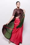 Buy_Bihart_Pink Wild Silk Plain Zero Neck Rangsaaz Color Block Saree With Blouse _at_Aza_Fashions