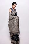 Buy_Bihart_Black Wild Silk Hand Painted Ibadatgah Saree With Unstitched Blouse Piece _at_Aza_Fashions