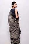 Shop_Bihart_Black Wild Silk Hand Painted Ibadatgah Saree With Unstitched Blouse Piece _at_Aza_Fashions