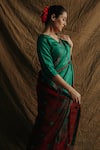 Shop_Bihart_Green Wild Silk Embroidery Sujani V Rangsaaz Heart Applique Saree With Blouse _Online_at_Aza_Fashions