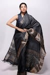 Buy_Bihart_Grey Wild Silk Embroidery Sujani Tarangini Saree With Unstitched Blouse Piece _at_Aza_Fashions