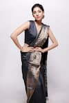 Bihart_Grey Wild Silk Embroidery Sujani Tarangini Saree With Unstitched Blouse Piece _Online_at_Aza_Fashions