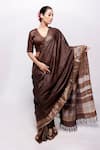 Buy_Bihart_Brown Wild Silk Embroidery Tarangini Woven Saree With Unstitched Blouse Piece _at_Aza_Fashions