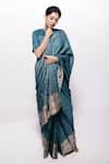 Buy_Bihart_Blue Wild Silk Embroidery Sujani Tarangini Saree With Unstitched Blouse Piece _at_Aza_Fashions