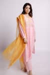 Buy_Bihart_Pink Kurta Chanderi Embroidery Floral Round Ibadatgah Pleated And Pant Set _at_Aza_Fashions