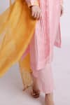 Bihart_Pink Kurta Chanderi Embroidery Floral Round Ibadatgah Pleated And Pant Set _Online_at_Aza_Fashions