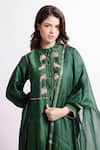 Shop_Bihart_Green Kurta Chanderi Embroidery Bird Band Collar Anantha Applique And Pant Set _at_Aza_Fashions