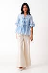 Buy_Madder Much_White Chanderi, Handloom Cotton Round Toni Pleated Peplum Top And Flared Pant Set _at_Aza_Fashions