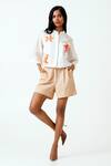 Buy_Madder Much_Ivory Handloom Cotton Embroidery Sequin Zola Crop Shirt With Pleated Shorts _at_Aza_Fashions