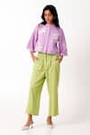 Buy_Madder Much_Purple Chanderi Embroidery Zola Ranglan Sleeve Crop Shirt With Pleated Pant _at_Aza_Fashions