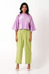 Shop_Madder Much_Purple Chanderi Embroidery Zola Ranglan Sleeve Crop Shirt With Pleated Pant 