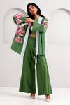 Buy_Madder Much_Green Handloom Cotton Embroidery Open Neck Lyam Woven Bloom Jacket _at_Aza_Fashions