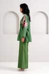 Shop_Madder Much_Green Handloom Cotton Embroidery Open Neck Lyam Woven Bloom Jacket _at_Aza_Fashions