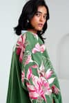 Madder Much_Green Handloom Cotton Embroidery Open Neck Lyam Woven Bloom Jacket _Online_at_Aza_Fashions