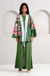 Shop_Madder Much_Green Handloom Cotton Embroidery Open Neck Lyam Woven Bloom Jacket 