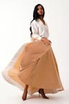 Buy_Madder Much_Brown Handloom Cotton Embroidered Thread Jena Latte Woven Swirl Skirt _Online_at_Aza_Fashions