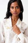 Madder Much_White Handloom Cotton Embroidery, Beads Collared Jena Latte Woven Swirl Top _Online_at_Aza_Fashions