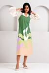 Buy_Madder Much_Green Handloom Cotton Embroidered Patchwork V-neck Yana Slip Dress 