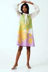 Shop_Madder Much_Multi Color V-, Open Woven Tie-up Shirt And Floral Dress _Online_at_Aza_Fashions